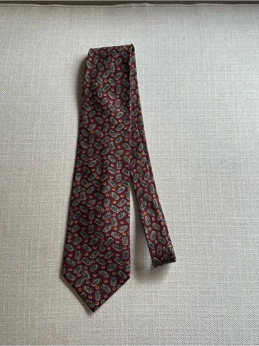 Dior Men's Burgundy Paisley Silk Tie with Green Accents